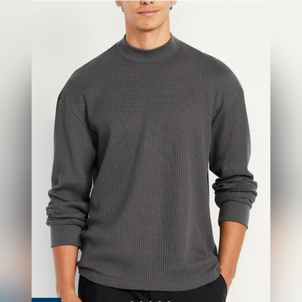 Men's Old Navy Gray Long Sleeve Heavyweight Waffle Knit T-shirt Sz XXL Tall